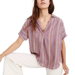 Madewell Blue and Pink Striped Blouse